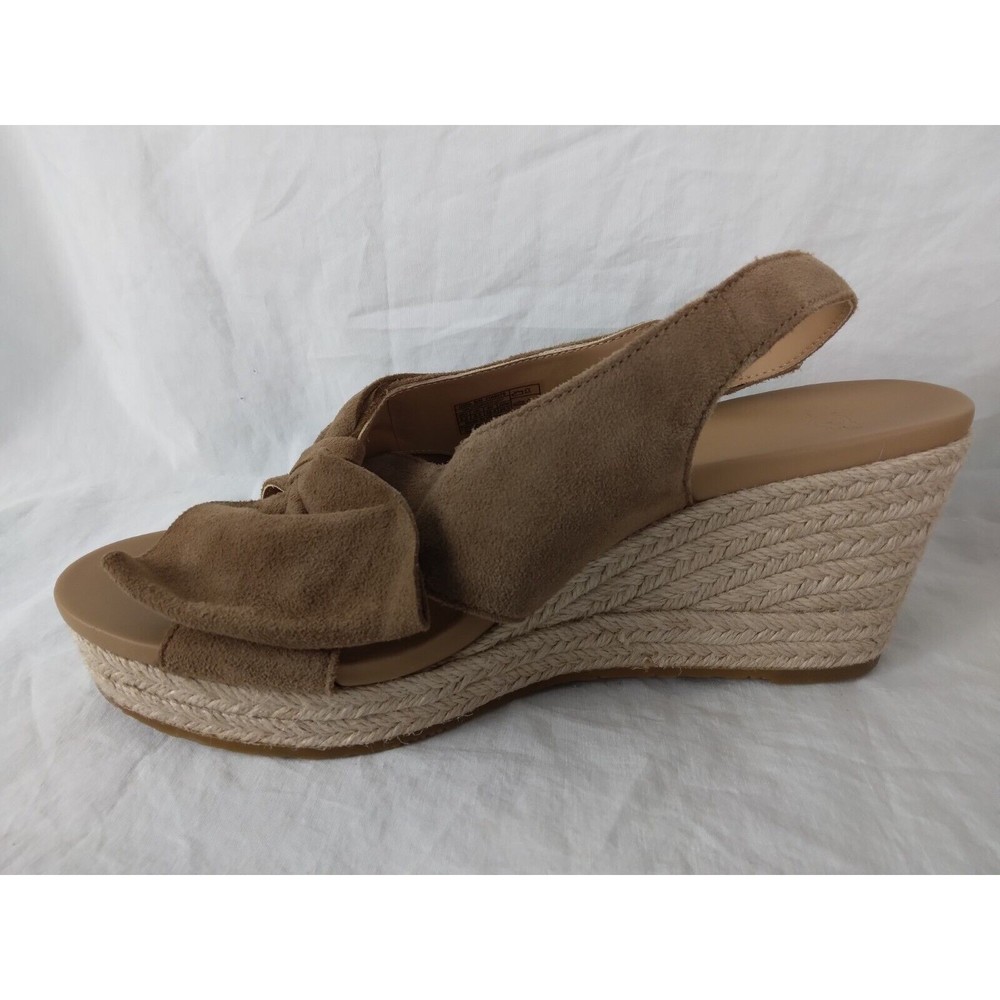 Ugg Camilla Chestnut Suede Leather Bow Espadrille Wedges Sandals Womens Size 8.5 - Picture 4 of 8